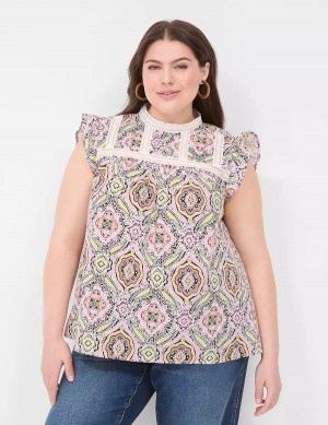 Multicolor Lane Bryant Ruffle Cap-Sleeve Lace-Trim Top Women T Shirts | IWM7343KU