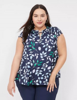 Navy Lane Bryant Cap Flutter-Sleeve Satin & Knit Top Women T Shirts | SLD341UZ