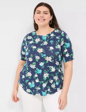 Navy Lane Bryant Curved-Hem Perfect Sleeve Tee Women T Shirts | NZW9014GI