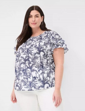 Navy Lane Bryant Flutter-Sleeve Crew-Neck Top Women T Shirts | KTC9930RR