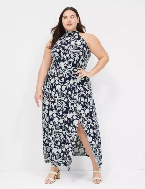 Navy Lane Bryant Halter Tie-Neck Women Casual Dress | EFO448YO