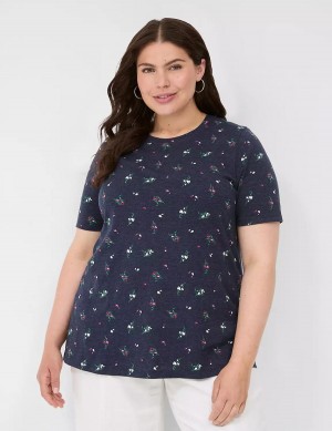 Navy Lane Bryant Perfect Sleeve Crew-Neck Tee Women T Shirts | QIK861MG