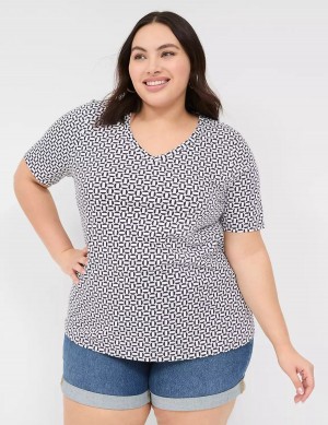 Navy Lane Bryant Perfect Sleeve V-Neck Tee Women T Shirts | IMI1952DF