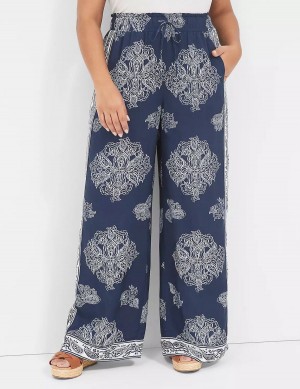 Navy Lane Bryant Pull-On Paperbag Wide Leg Women Pants | VIQ9391CJ