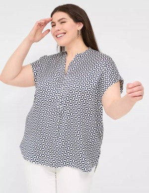 Navy Lane Bryant Relaxed Split-Neck Popover Women Blouse | BFL3046SR