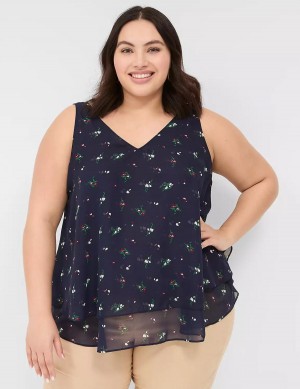 Navy Lane Bryant Swing Double-Layer Chiffon Women Tank Top | FQA6487TP