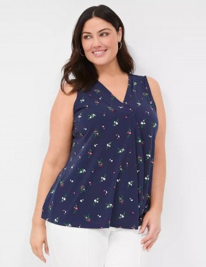 Navy Multicolor Lane Bryant Sleeveless Pleat-Front Top Women Tank Top | OYG2791DK