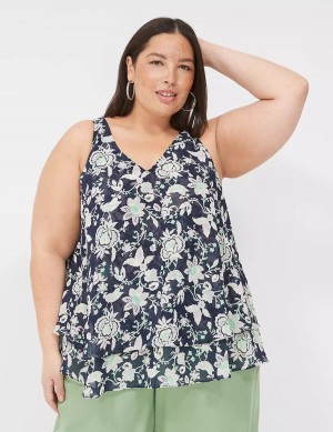 Navy Purple Lane Bryant Swing Double-Layer Chiffon Women Tank Top | EHQ5934LH