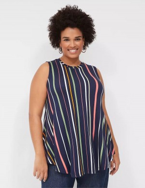 Navy Stripes Lane Bryant Max Swing Sleeveless High-Neck Tunic Women T Shirts | KCG3612KM