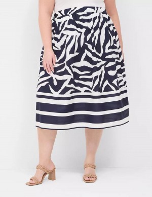 Navy White Lane Bryant Printed Midi Women Skirts | UKH2112RZ