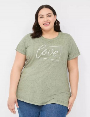 Olive Green Lane Bryant Love Graphic Tee Women T Shirts | WGT1323ED