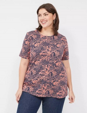 Orange Multicolor Lane Bryant Perfect Sleeve Crew-Neck Tee Women T Shirts | OXR6137LJ