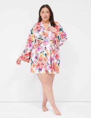 Orange Multicolor Lane Bryant Printed Microfiber Women Robe | LQR8531AF