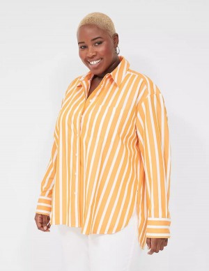 Orange Stripes Lane Bryant Long-Sleeve Button-Down Boyfriend Women Shirts | BNU3774UC