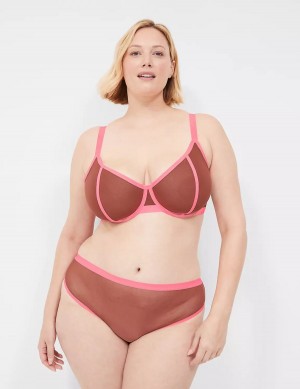 Pink Black Lane Bryant Mesh Demi Women Unlined Bra | PUX6074DD