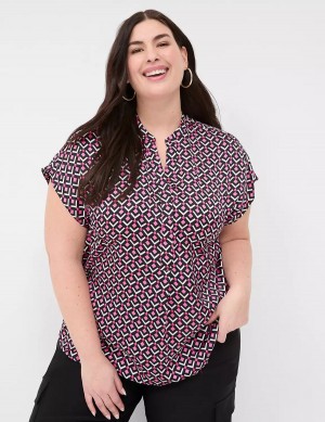 Pink Black Lane Bryant Relaxed Split-Neck Popover Women Blouse | TQW9825NF