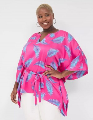 Pink Blue Lane Bryant Relaxed Split-Neck Kimono Top Women Blouse | WUK7325BH