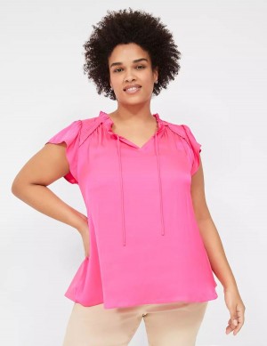 Pink Lane Bryant Cap Flutter-Sleeve Satin & Knit Top Women T Shirts | ORQ7748CC