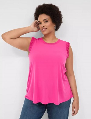 Pink Lane Bryant Crew-Neck Ruffle-Trim Women Tank Top | UEL302JM