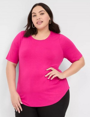 Pink Lane Bryant Curved-Hem Perfect Sleeve Tee Women T Shirts | ZGE333MY