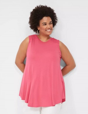 Pink Lane Bryant Max Swing High-Neck Smocked-Shoulder Tunic Women T Shirts | LXZ3786DV