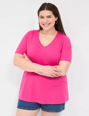 Pink Lane Bryant Perfect Sleeve V-Neck Tee Women T Shirts | FEU603WK