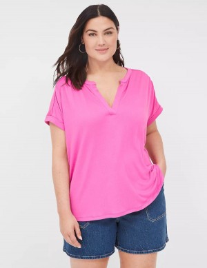 Pink Lane Bryant Relaxed Gauze Notch-Neck Women Shirts | HXR926TG