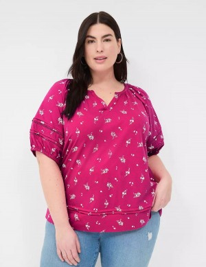 Pink Lane Bryant Relaxed V-Neck Knit & Woven Top Women T Shirts | ONK2924BO