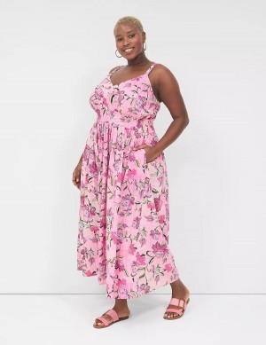 Pink Lane Bryant V-Neck Ruched-Waist Women Maxi Dress | LOO7861ZZ