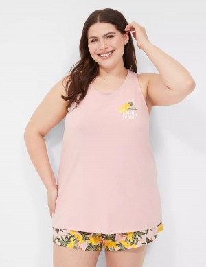 Pink Multicolor Lane Bryant Comfy Cotton Racerback Tank & Short PJ Set Women Pajamas | QNK3981ZV