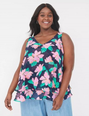 Pink Navy Lane Bryant Swing Double-Layer Chiffon Women Tank Top | ANC2986YD