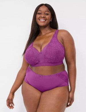 Purple Lane Bryant Cotton High-Leg With Lace Back Women Briefs | AUG9092FS