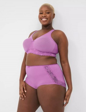 Purple Lane Bryant Cotton No-Wire with Lace Women Unlined Bra | PLG666MU