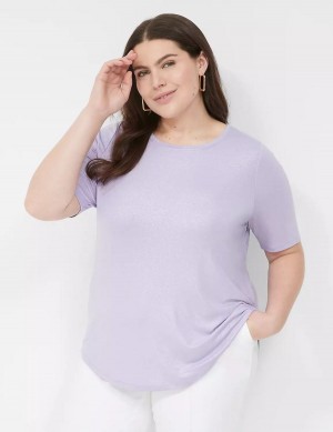 Purple Lane Bryant Curved-Hem Perfect Sleeve Tee Women T Shirts | RPT7940JW