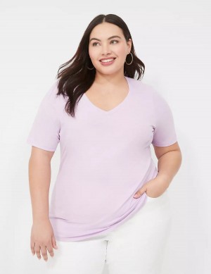 Purple Lane Bryant Perfect Sleeve V-Neck Tee Women T Shirts | VUP142IW