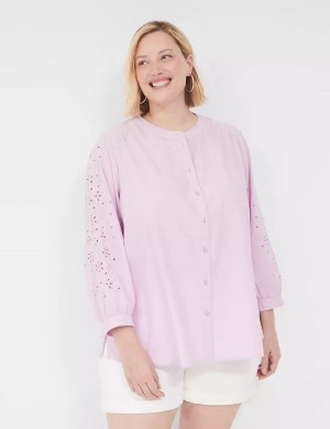 Purple Lane Bryant Relaxed Eyelet-Sleeve Button-Front Women Blouse | BTG699QU