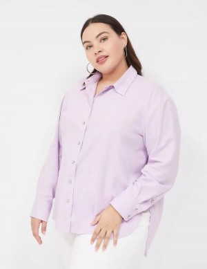 Purple Lane Bryant Relaxed Linen Button-Down Women Shirts | ZOC4782FA