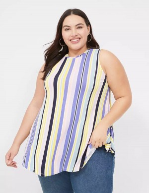 Purple Multicolor Stripes Lane Bryant Max Swing Sleeveless High-Neck Tunic Women T Shirts | OMQ3827SG