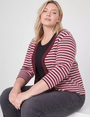 Red Lane Bryant Classic 3/4-Sleeve V-Neck Button-Front - Stripe Women Cardigan | YAN631AH