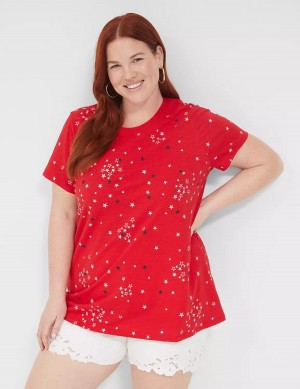 Red Lane Bryant Embroidered Stars Graphic Tee Women Tank Top | UFH1851FP