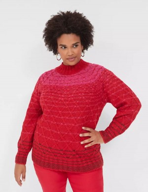 Red Lane Bryant Mock-Neck Cable Women Sweaters | EAK825HZ