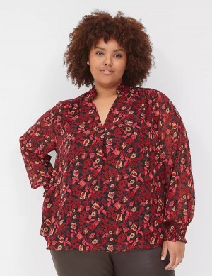 Red Lane Bryant Smocked-Shoulder Popover Women Blouse | UJT831EN