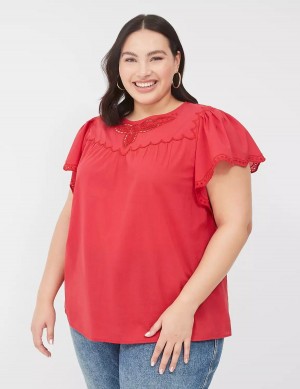 Red Lane Bryant Swing Eyelet-Trim Popover Women Blouse | YUI5824CK