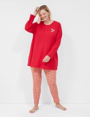 Red Multicolor Lane Bryant Thermal Cotton Lettuce-Edge Henley Tee & Legging PJ Set Women Pajamas | BCA848DQ