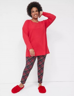 Red Multicolor Lane Bryant Thermal Henley Tee & Legging PJ Set Women Pajamas | ITA6360NM