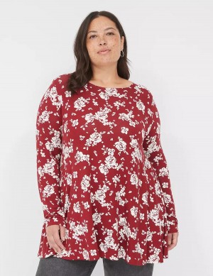 Red White Lane Bryant Swing Long-Sleeve Crew-Neck Tee Women T Shirts | HDW6718HL