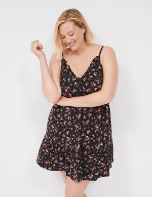 Rose Black Lane Bryant Comfy Cotton Ruffle Chemise Women Dress | IBM1051JW