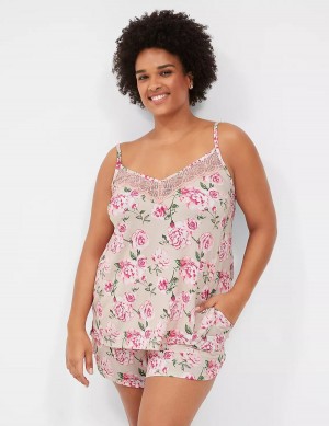 Rose Pink Lane Bryant DreamyCool Lace-Trim Cami & Short PJ Set Women Pajamas | PKM3713NH