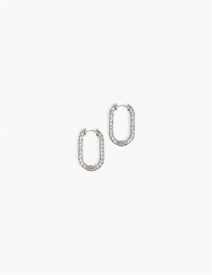 Silver Lane Bryant Pave Oblong Women Hoop Earrings | HHT3993JV