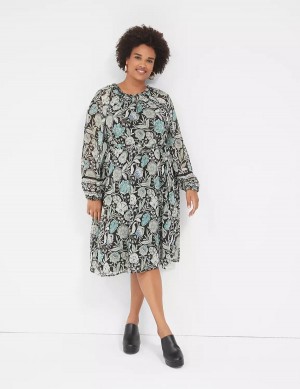 Turquoise Lane Bryant Lurex Ruffle-Trim Notch-Neck Women Mini Dress | OYJ15VQ